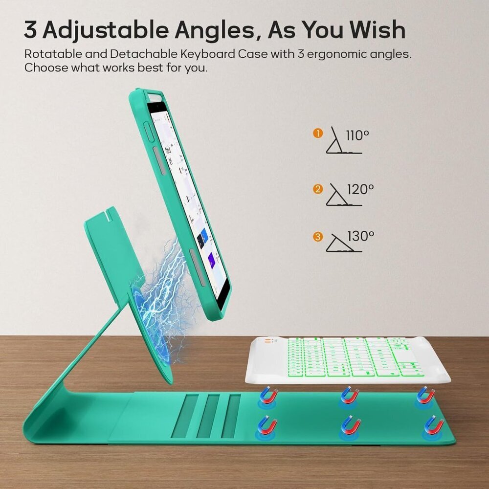 iPad 10.2" Keyboard Case with 360° Rotating Magnetic Cover – Teal (New in Box) - Picture 2 of 5